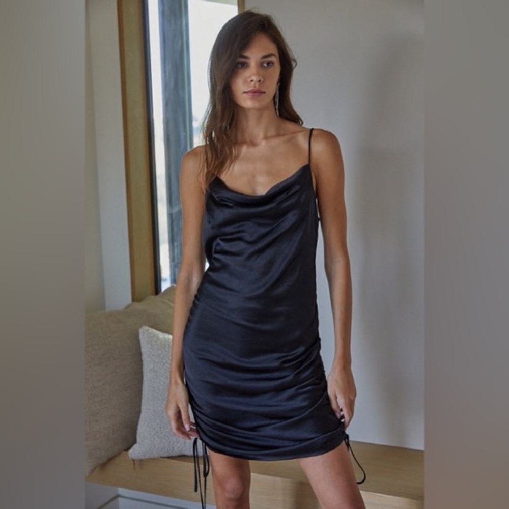 By Together Black Satin Cowl Neck Mini Dress Medium
